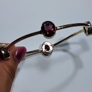 BEZEL SET OVAL GENUINE AMETHYST BANGLE STAMPED 925 STERLING SILVER